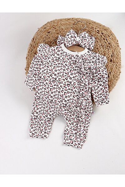 MiniKids Salopeta cu bentita, Leopard Inimioare, roz