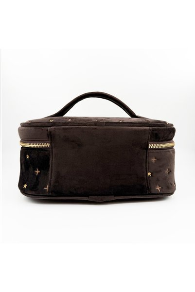 3rd March Studio Brown Sun Embroidered Velvet Makeup Bag & Organizer 25X17.5X11 cm