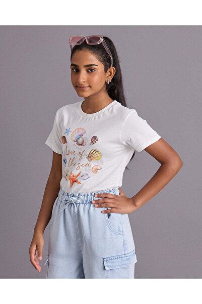 REDTAG Senior Girls White Printed T-Shirt