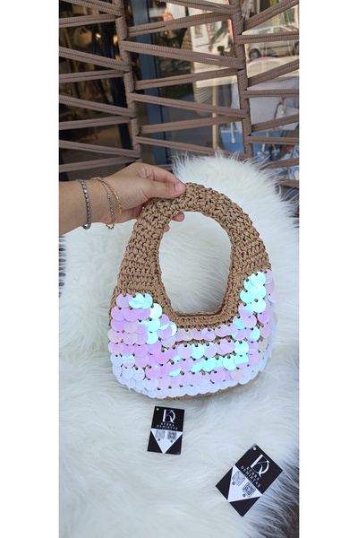 Generic Brand Straw Sequin Baguette Bag