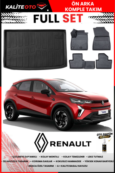 ko kaliteoto Renault Captur 2025 Model Alt 3D Bagaj Havuzu Ve Paspas Seti+Oto...