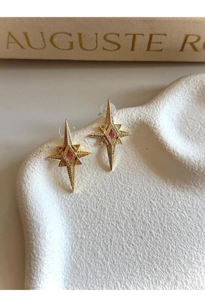 ANKA JEWELLRY Women's Steel Pink Stone Star Design Earrings