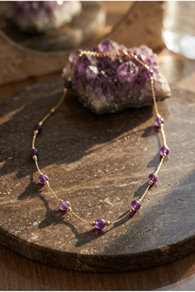 Mijja Natural Amethyst Stone Gold Color Lacquer Coating Anti-Tarnish Rust-Pro...