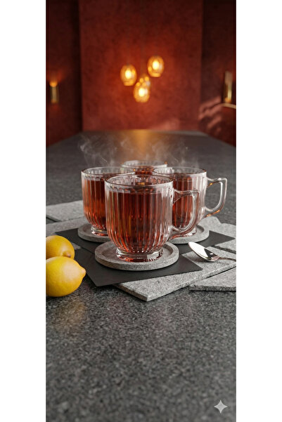 çukurova home Glass Cup with Handle (Tea and Coffee Cup) 6 Pieces