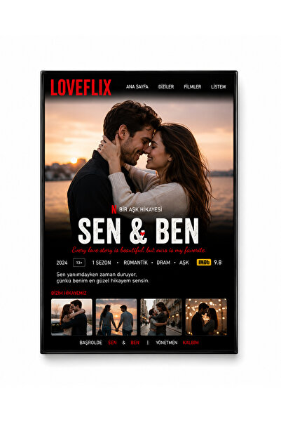 REF DESİGN LOVEFLIX Kişiye Özel Film Afişi Tasarımlı Dekota UV Baskı Tablo | ...