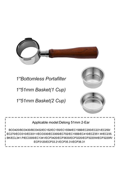 Choice7 51MM 2Ear-Rosewood A 51mm 2Ears Bottomless Naked Portafilter 1/2Cups ...