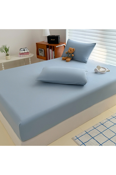 Choice3 180x200x25cm LightBlue Washed Fitted Sheet with Elastic Bands Non Sli...