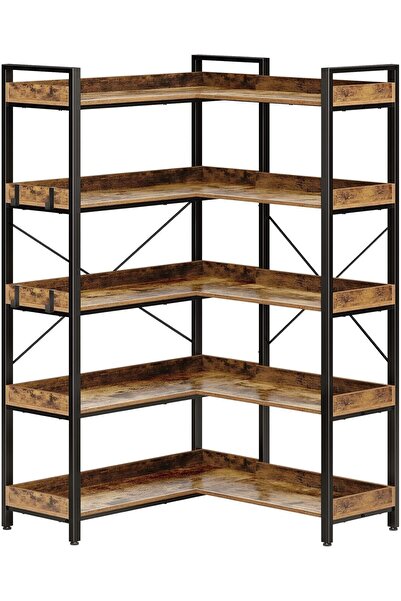 Garvee Industrial Corner Shelving Unit 5 Levels L- Tall Bookcase with 4 Hooks...