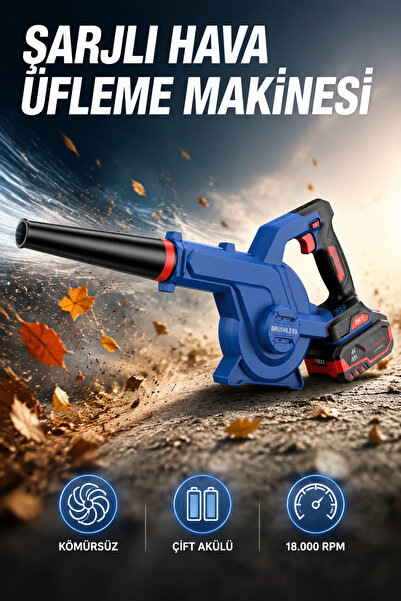 Badem10 Kömürsüz Şarjlı Hava Üfleme Makinesi 21V 4.0Ah Çift Akü 18000RPM Brus...