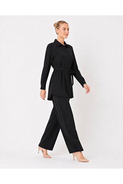FUAT GÜRSEN Double Suit with Guipure Beadwork Detail on the Collar and Back