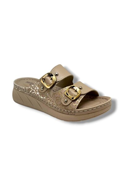 Cakgo Selinay 1052-26 Skin Glittery Double Strap Buckle Anatomical Women's Sl...