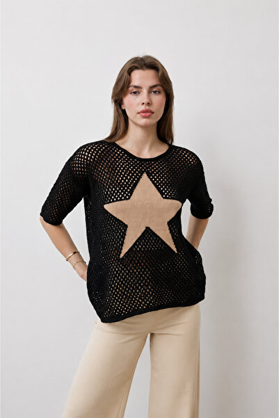 Sibel Günay Butik Star Detailed Mesh Knitwear Blouse