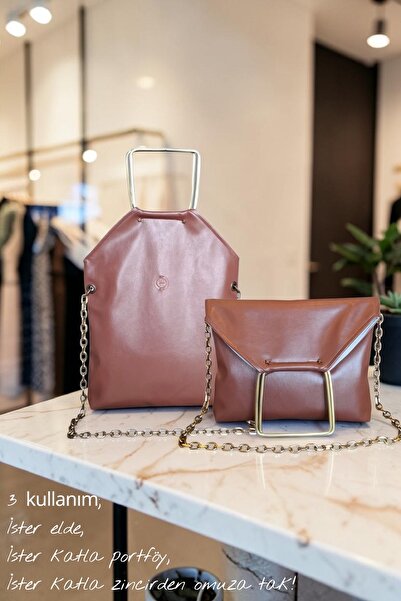Taba Renk Vegan Kuzu Derisi Loft Model Çanta El Çantası Clutch Portföy Omuz Çantası Kol Çantası Çapraz Çanta