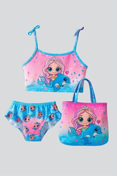 Arya Nisa Kids KIZ ÇOCUK Deniz KIZI DESENLİ ÇANTALI BİKİNİ TAKIMI