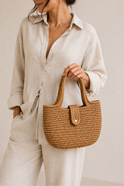 MaVaux Lure Handmade Straw Handbag Natural Weave Beach Suitable for Daily Use Stylish Timeless Modern Women's Bag 30X20 cm