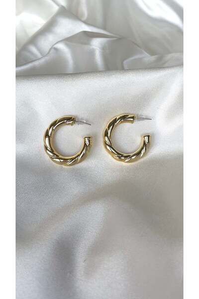 Eylülün Takısı Women's Gold Color Twisted Half Hoop Earrings