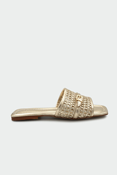 LAMİNTA Elara Braided Buckle Detailed Women's Gold Flat Slippers