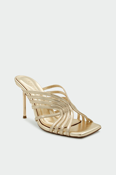 LAMİNTA Tiera Stripe Detailed Special Cut Women's Gold Heeled Slippers