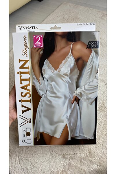 Visatin Lingerie Visatin Women's White Satin Nightgown Dressing Gown Set - 2 ...