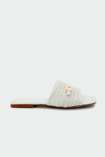 LAMİNTA Elara Braided Buckle Detailed Women's White Flat Slippers