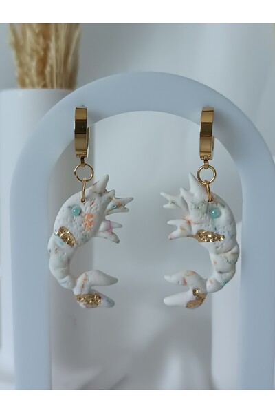 La fee aksesuar Shrimp Shrimp Handmade Earrings Steel Earring Apparatus White...