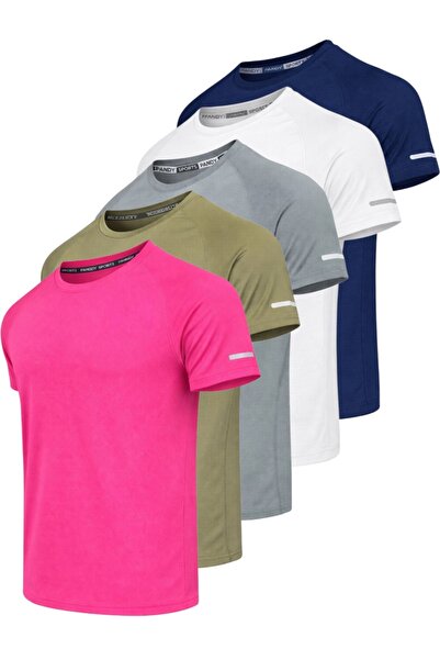 pandy Pack of 5 Unisex Athletic Technical Sports T-Shirts with Quick Drying F...