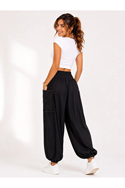 OEM Pantaloni dama, stil salvar, buzunare laterale, talie elastica