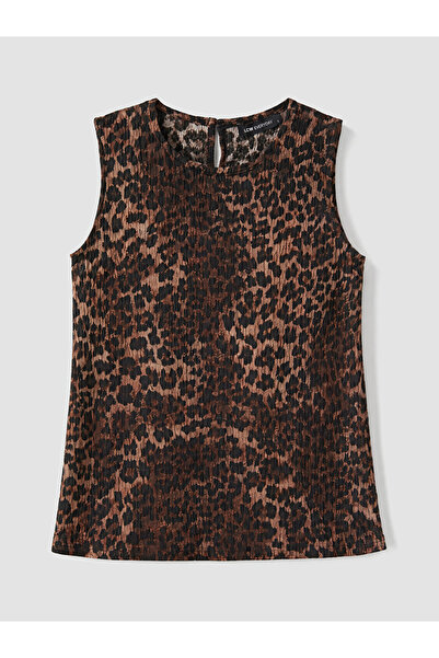 LC Waikiki Lcw Everyday Brown Crew Neck Leopard Print Blouse