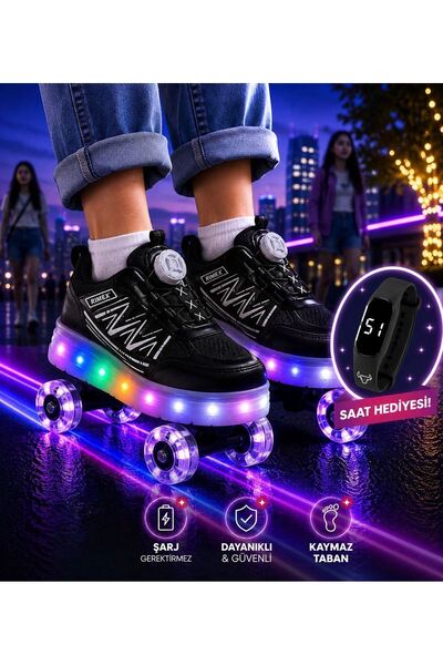 sefayol Rusell Siyah Paten 4 Tekerli Led Işıklı Kaymaz Taban Ortopedik Çocuk ...