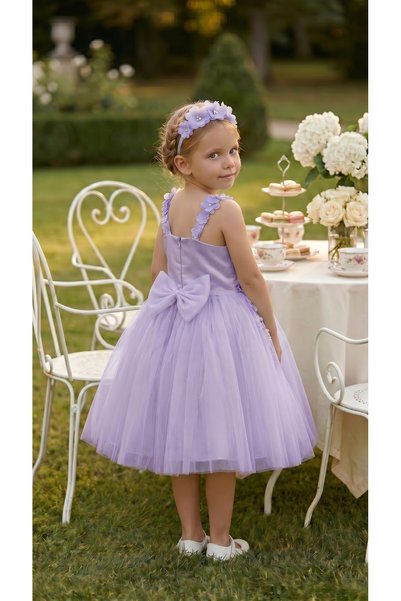 modabesta Lilac Lace Floral Puffy Girl's Evening Dress