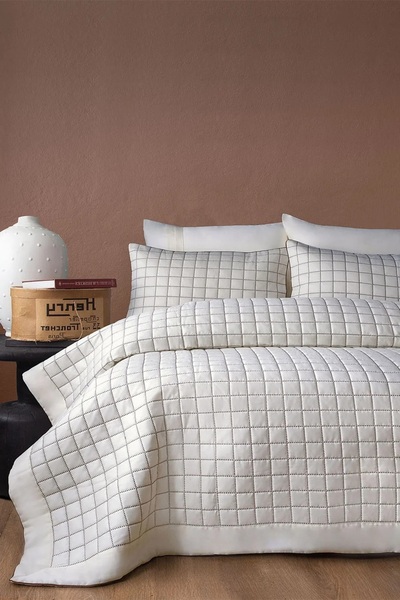 İssimo Home Boligia Cream Toned Craft Double 100% Cotton Satin Bedspread Set