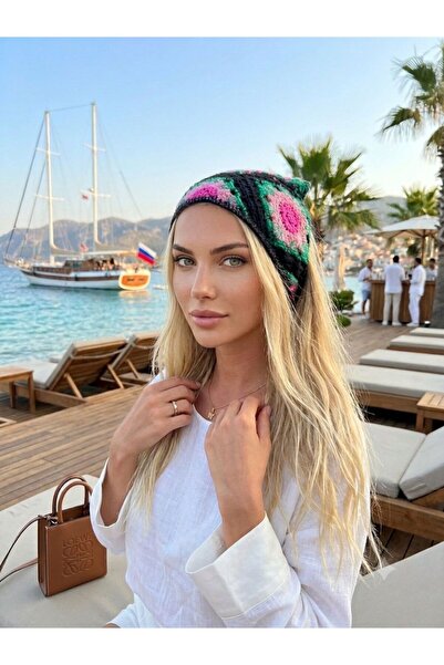 sema aksesuar Bandană tricotată manual cu motiv floral - Accesoriu de păr tri...