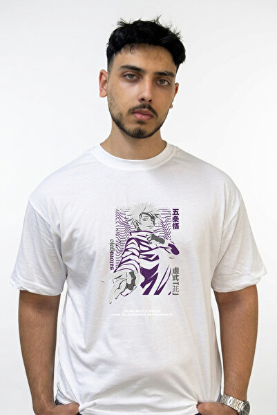 Anetos Gojo Satoru_46 Design Printed Oversize White T-Shirt