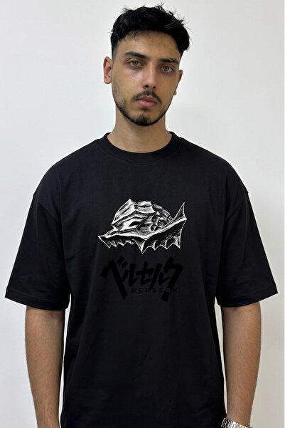 Anetos Berserk Armor_1 Design Printed Oversize Black T-Shirt