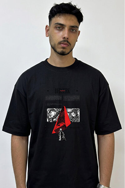 Anetos Berserk Dragonslayer_1 Design Printed Oversize Black T-Shirt