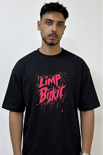 Anetos Limp Bizkit Design Printed Oversize Black T-Shirt
