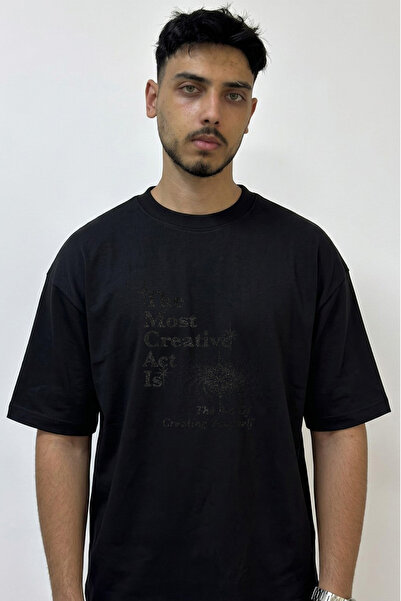 Anetos Galaxy Star Design Printed Oversize Black T-Shirt