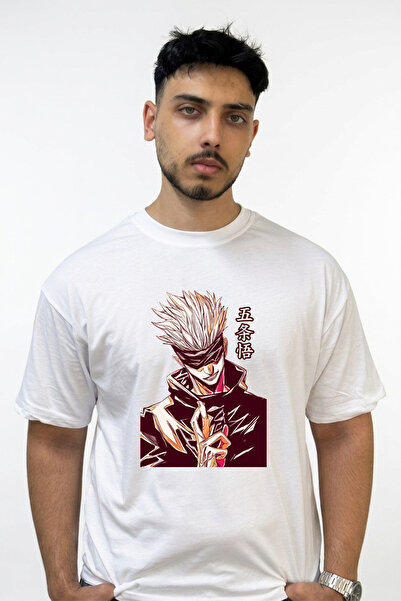 Anetos Gojo Satoru_28 Design Printed Oversize White T-Shirt