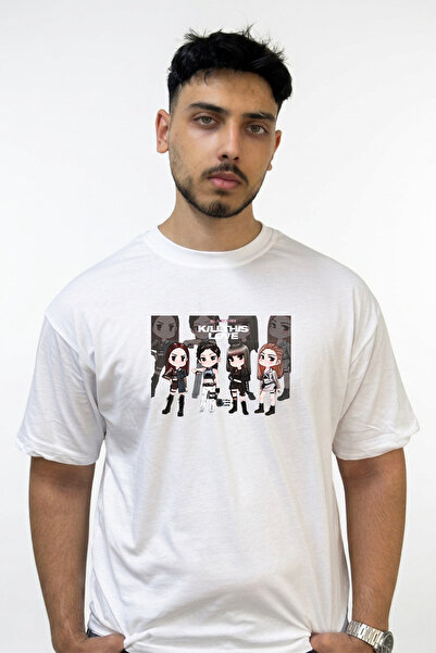 Anetos Blackpink Kill This Love_1 Design Printed Oversize White T-Shirt