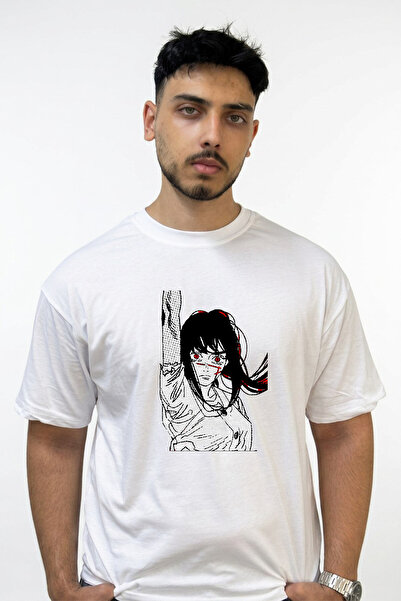 Anetos Reze Chainsaw Man Design Printed Oversize White T-Shirt