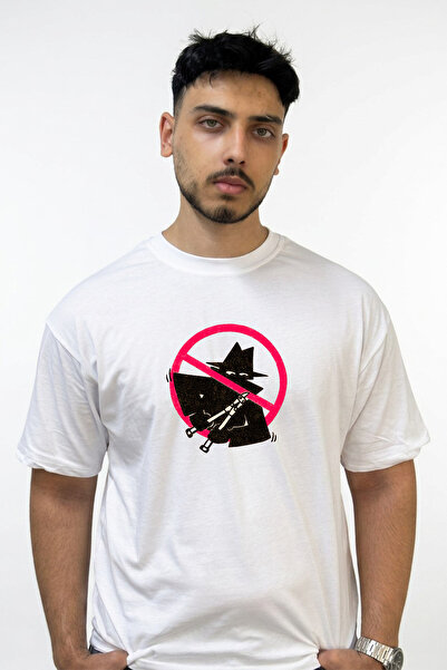 Anetos Prohibited Thief Design Printed Oversize White T-Shirt