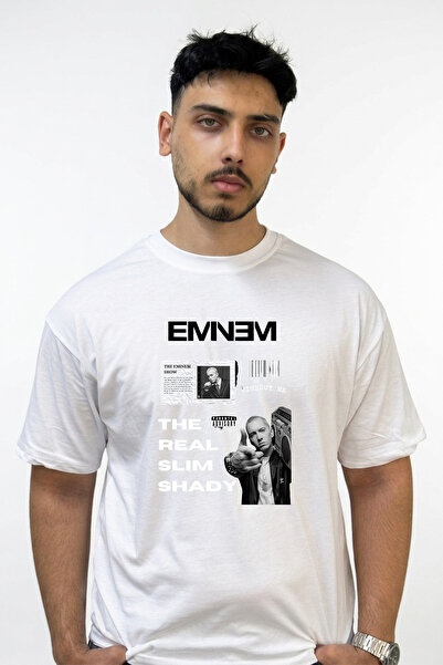 Anetos Eminem Rapper Design Printed Oversize White T-Shirt