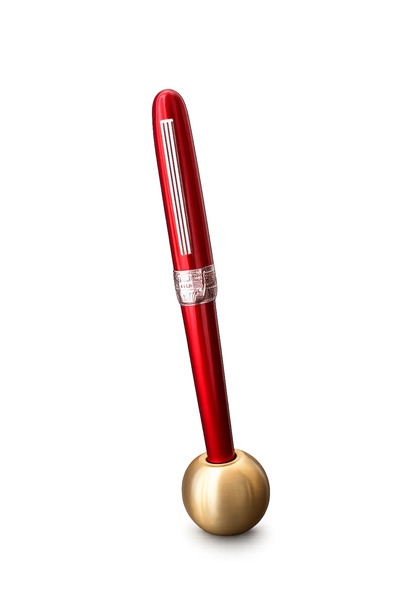Plaisir Red Ballpoint Pen + Brass Pen Holder