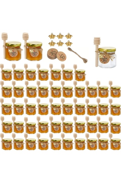 Choice4 45Ml-50Pack 12/20/30/50/60Pcs-Mini Honey Jars with Dipper, Hexagonal ...