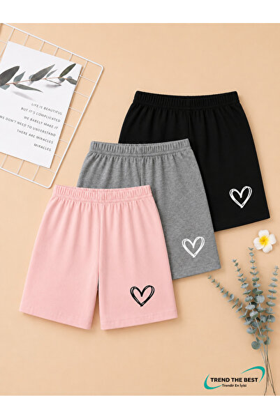 TREND THE BEST Trendin En İyisi Summer Single Hearts Printed Girls' Black, Gr...