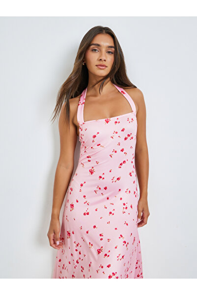 Styli Pink Floral Halter Neck Maxi Dress