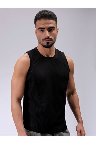 The Indian Garage Co By Styli Men Black Textured Sleeveless Tank