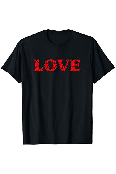 NOURAM Unisex Cotton Love Graphic T-Shirt - Black with Red "LOVE" Print, Shor...