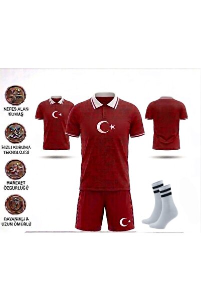 yenteks Türkiye 2026 (y04) Polo Yaka Kırmızı Özel Tasarım Çocuk Forması Çorap...