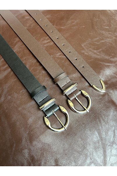 LİA KEMER 2-Pack Learn Round Buckle Model Jacket Belt Dress Belt Trouser Belt